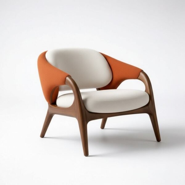 Solid Wood Arm Chair with Walnut Finish Upholstery