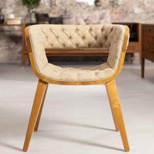 Wooden-Lounge-Chair-Front-Angle-–-Upholstered-Tufted-Design