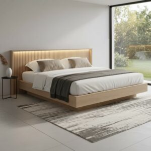 Wooden King Size Bed with Slatted Headboard