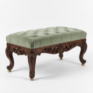 walnut-wood-tufted-ottoman-bench-classic-design-front-view