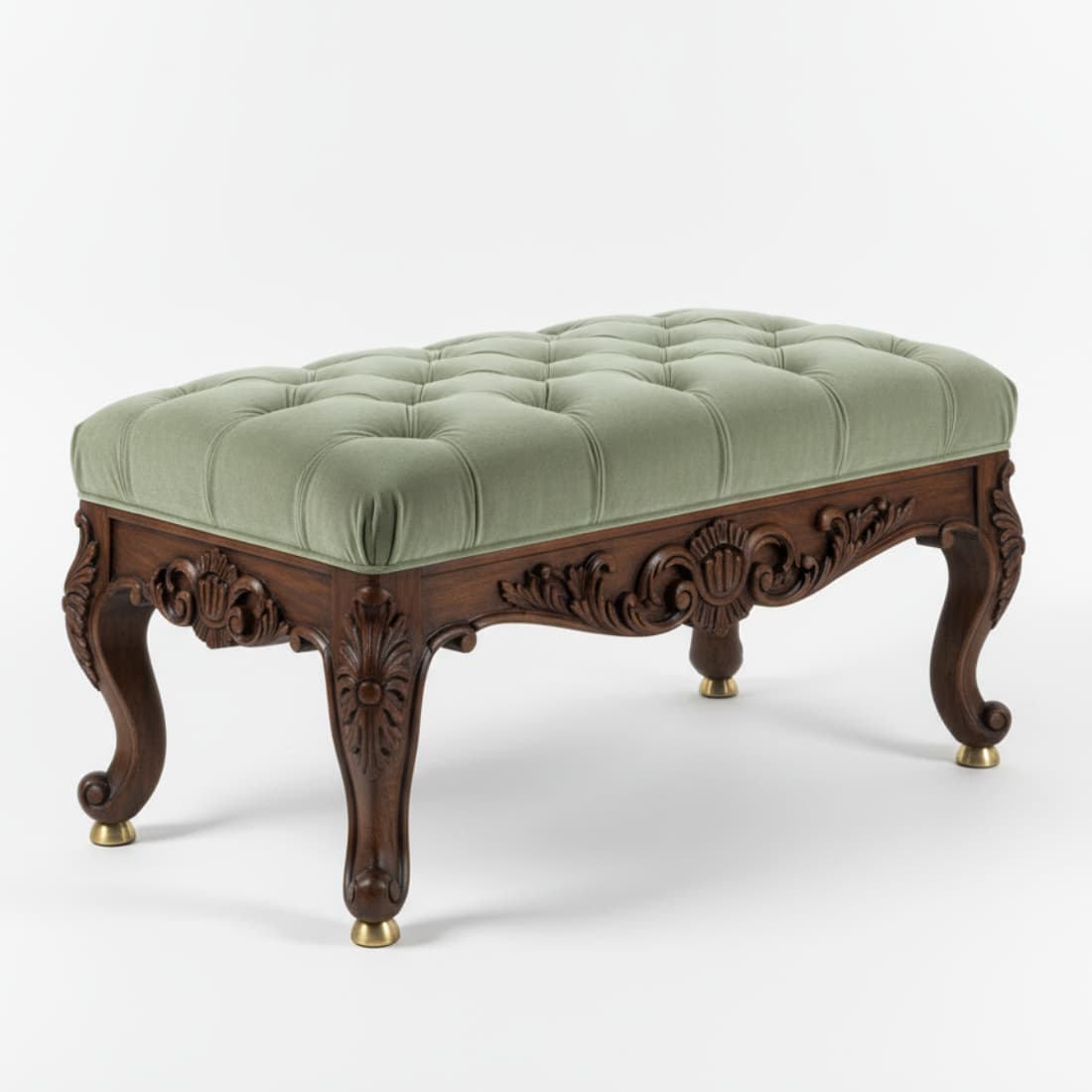 walnut-wood-tufted-ottoman-bench-classic-design-front-view