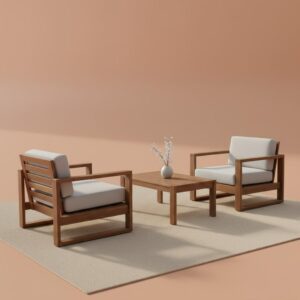 Modern Wooden Balcony Seating Set with Coffee Table