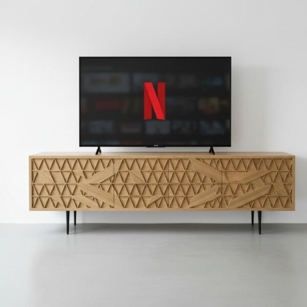 Modern Geometric Wooden TV Unit with Oak Veneer Finish