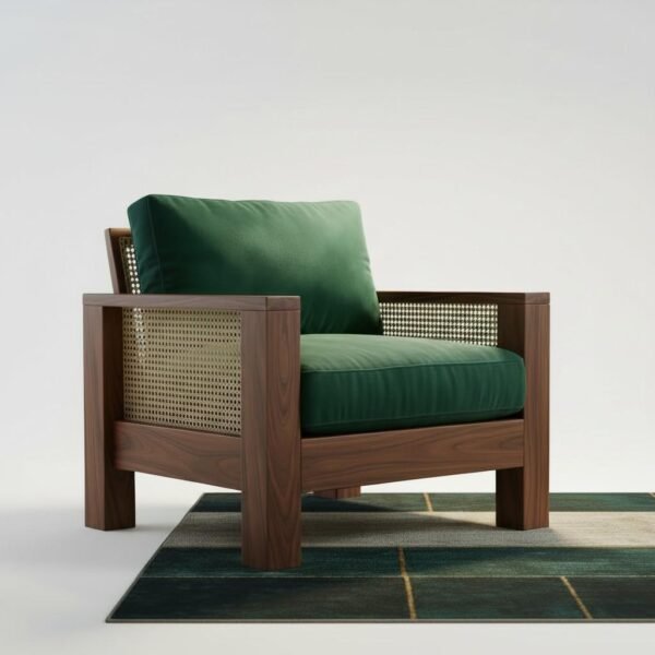 Modern Wooden Arm Chair with Green Cushion