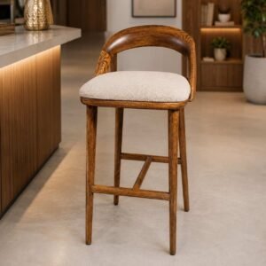 ArcNest Premium Solid Wood Bar Chair with Upholstered Seat