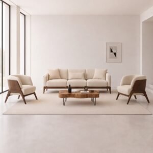Modern 5 Seater Wooden Sofa Set front view