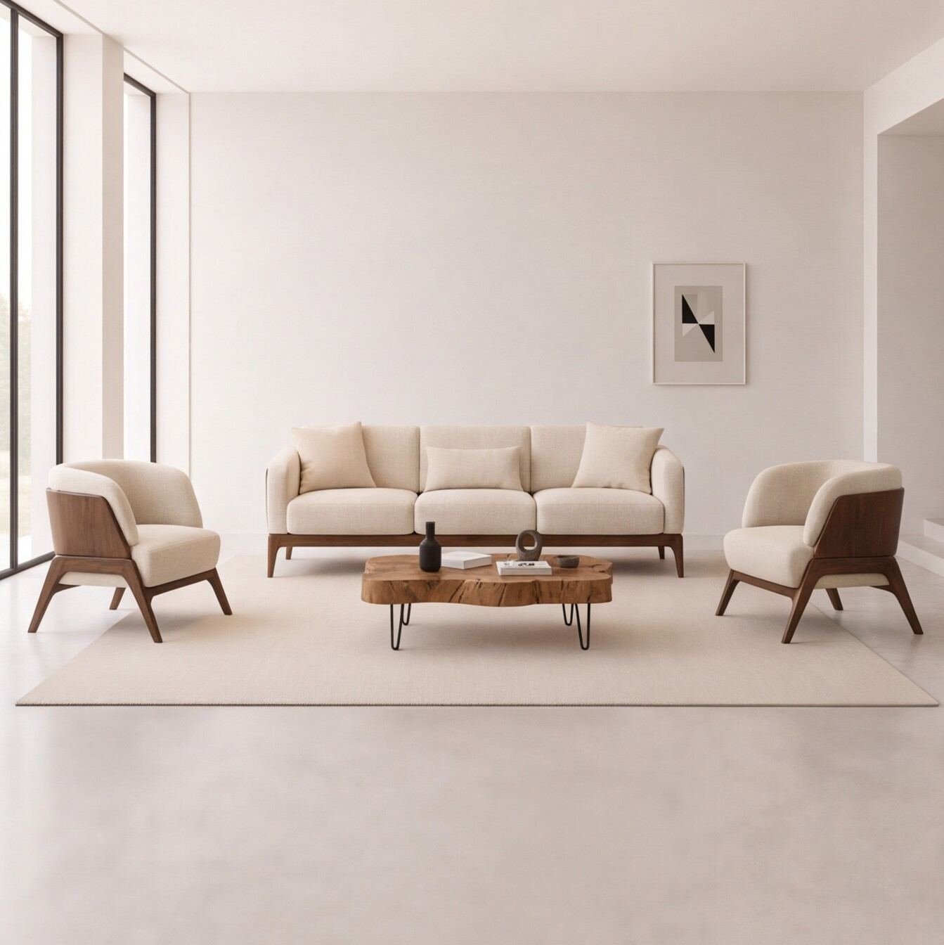 Modern 5 Seater Wooden Sofa Set front view